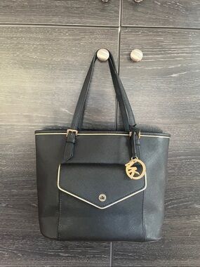 Michael Kors Black Saffiano Leather Bag Gold Accents